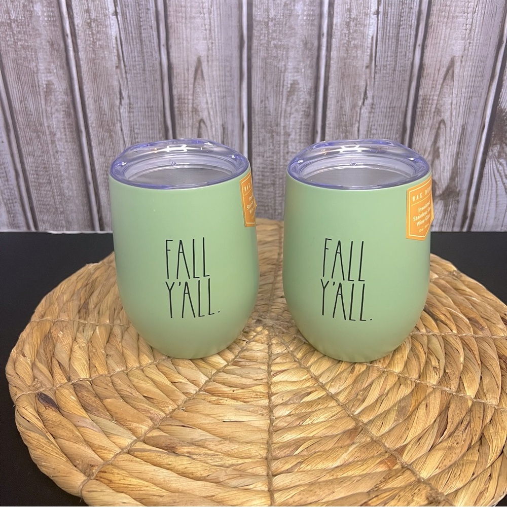 NEW Rae Dunn 12 oz Insulated Wine Tumbler with Lid- Set of 2- FALL Y’ALL